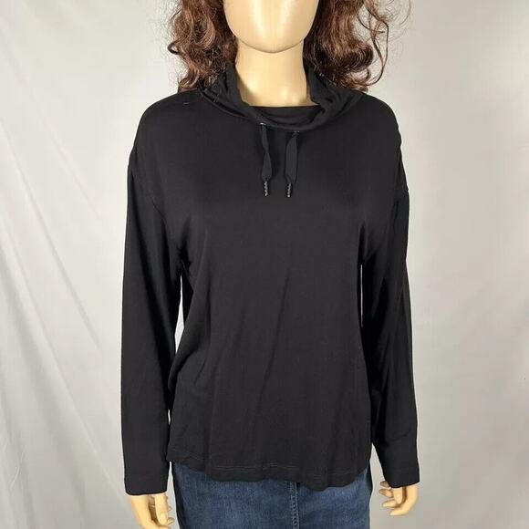 Tahari Black Stretch Long Sleeve Top Shirt Medium Cowl Neck Casual Lounge - Picture 1 of 4